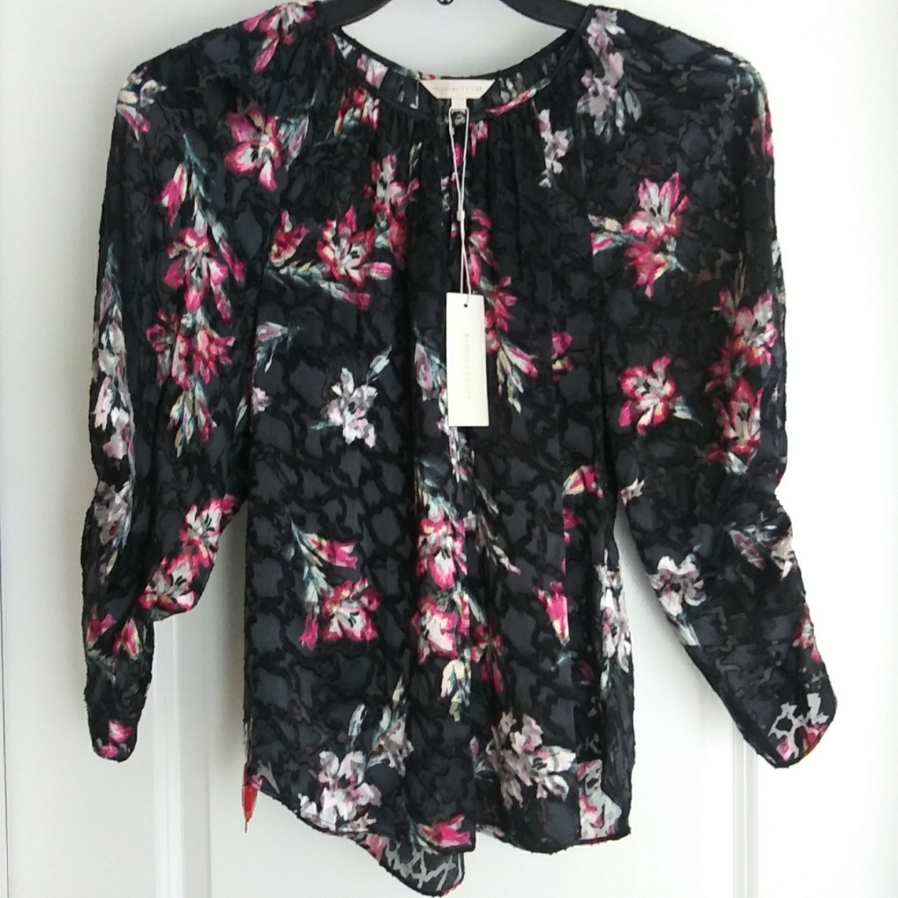 NWT Sz 0 Rebecca Taylor Silk Velvet Floral Top - Picture 9 of 11